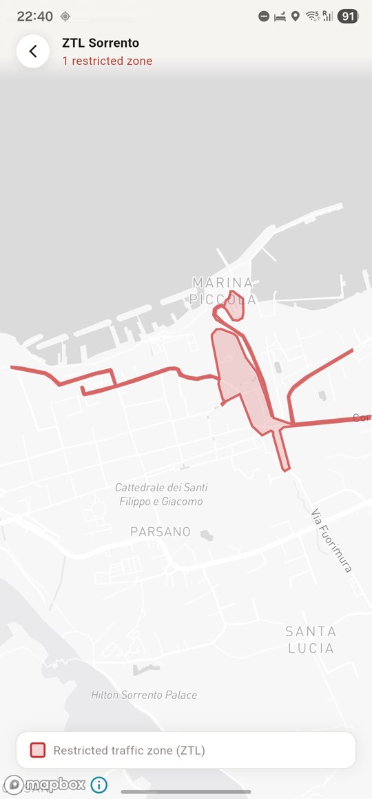 ZTL Italia app — exact zone boundaries for Sorrento